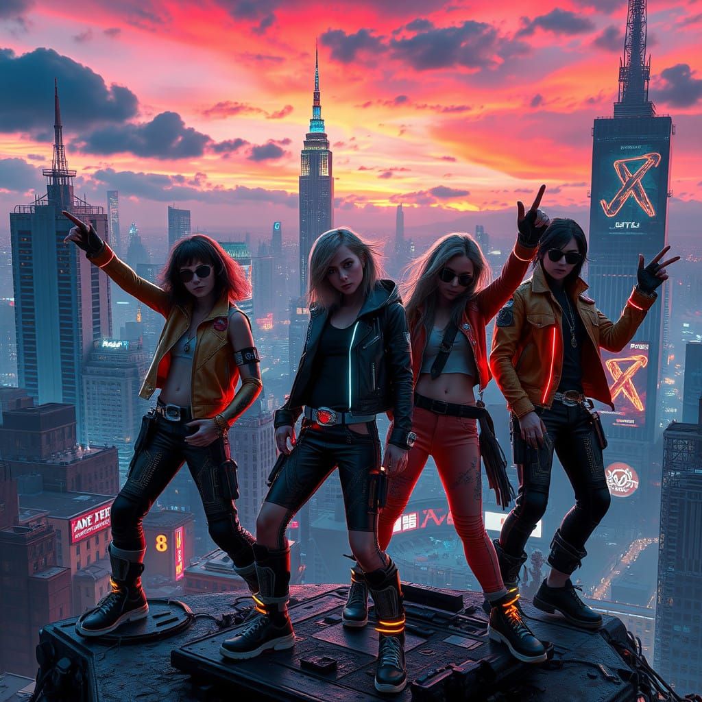 Cyberpunk Rockstars in Neon-Lit Dystopia