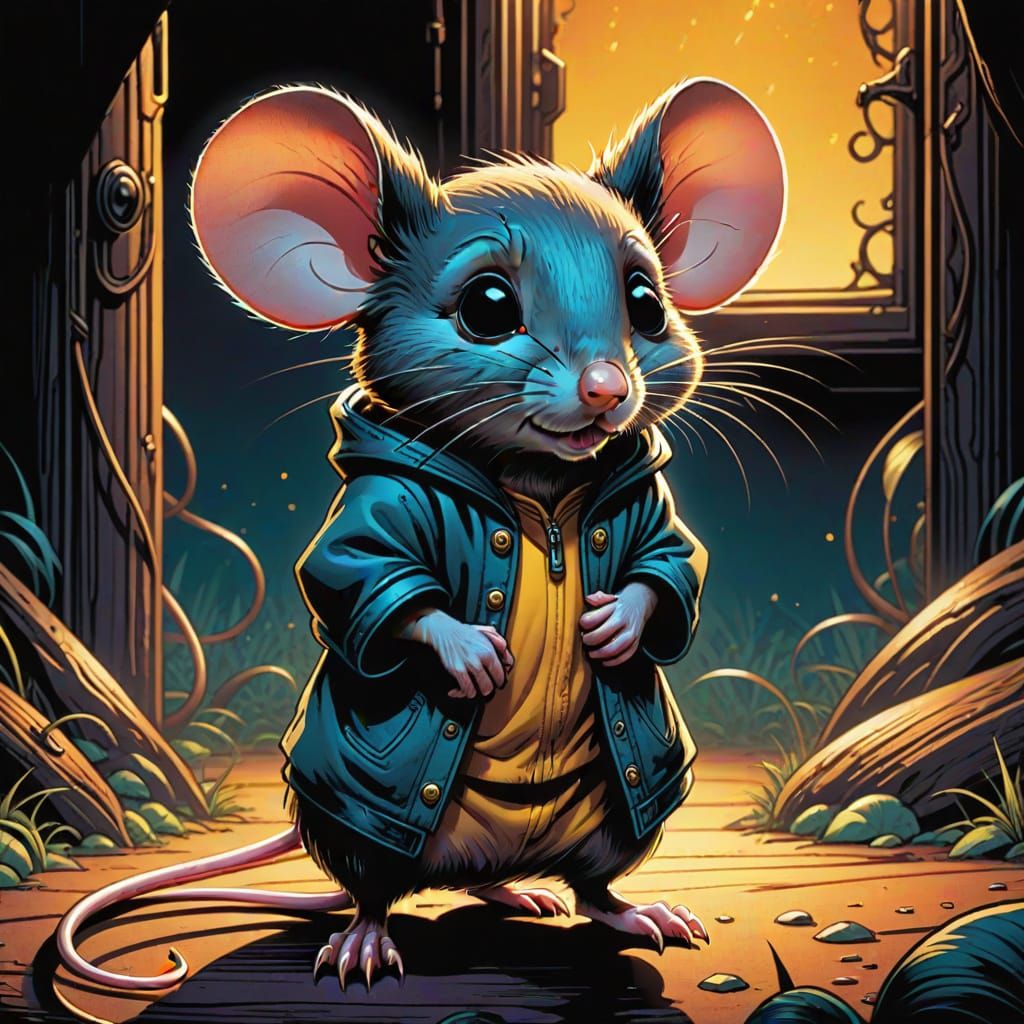 Shy Mouse in Comic Book Art Style