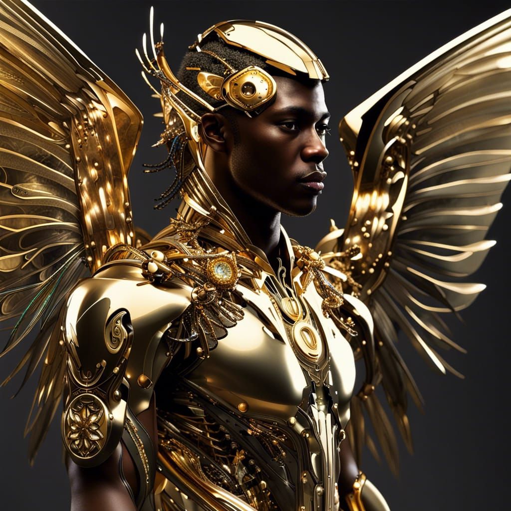 Gold Cyborg Fairy with Cybernetic Wings
