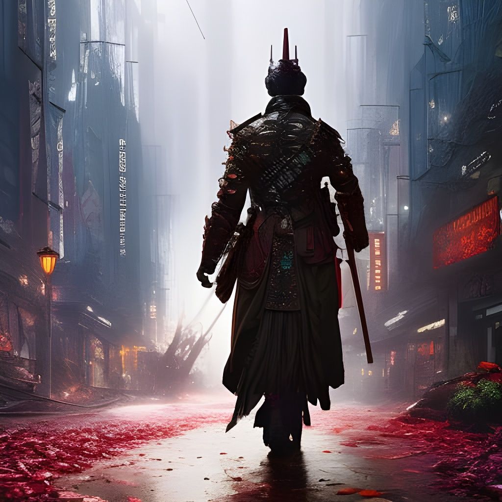 Mosspunk Witch Portrait on Ukiyoe Street