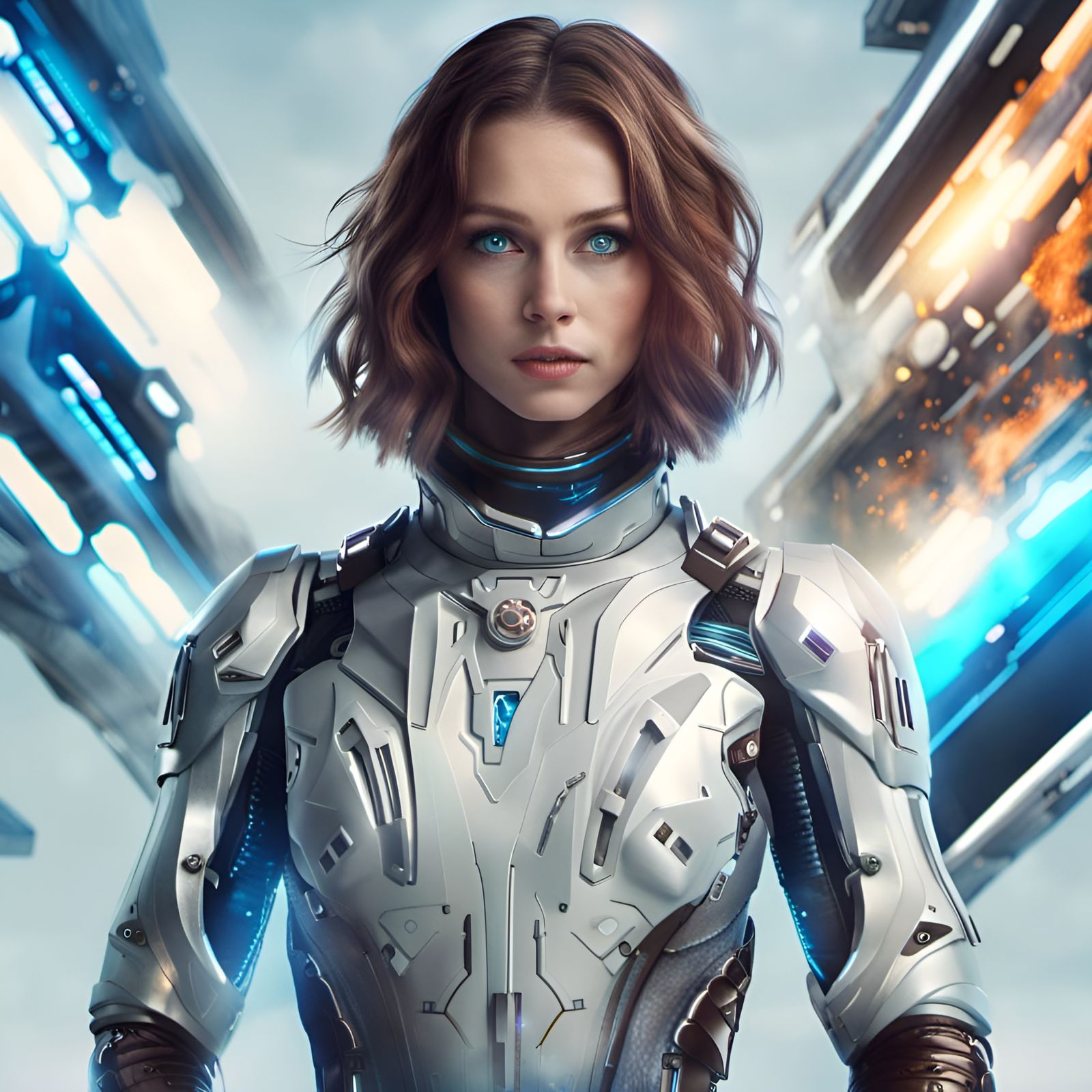 Woman in Futuristic Spacesuit, Digital Art Portrait