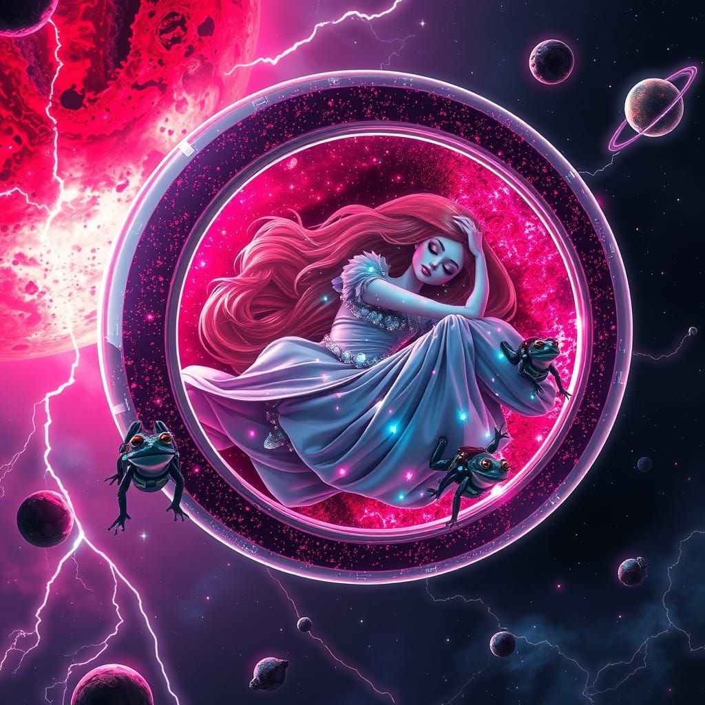 Sleeping Beauty in Stardust Cryo-Pod, Futuristic Rendering