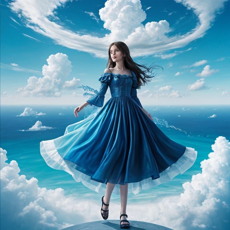 Young Dreamer in Azure Heavenly Dreamscape