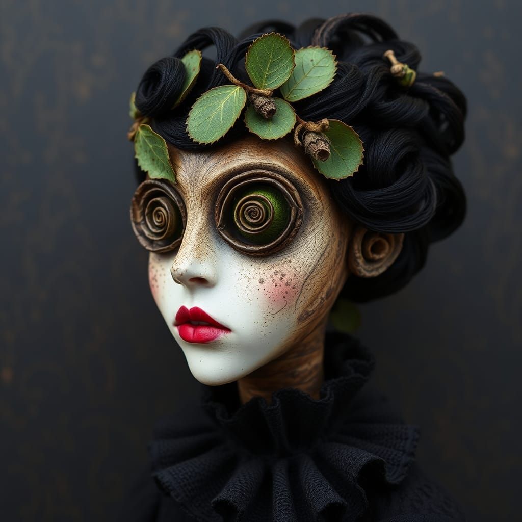Surreal Nature Woman with Leaf Eyes in Victorian Style