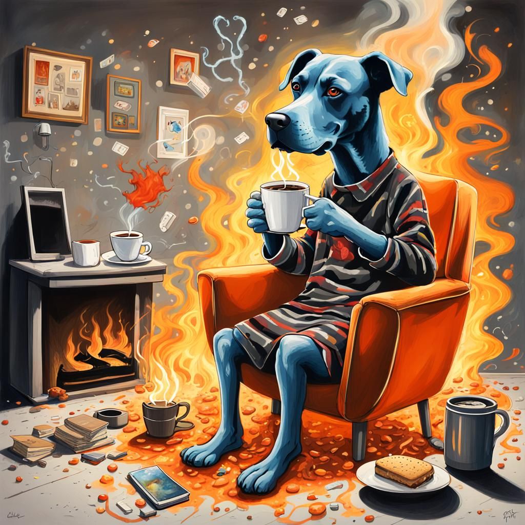 Dog in Burning Room, Graffiti Art Style