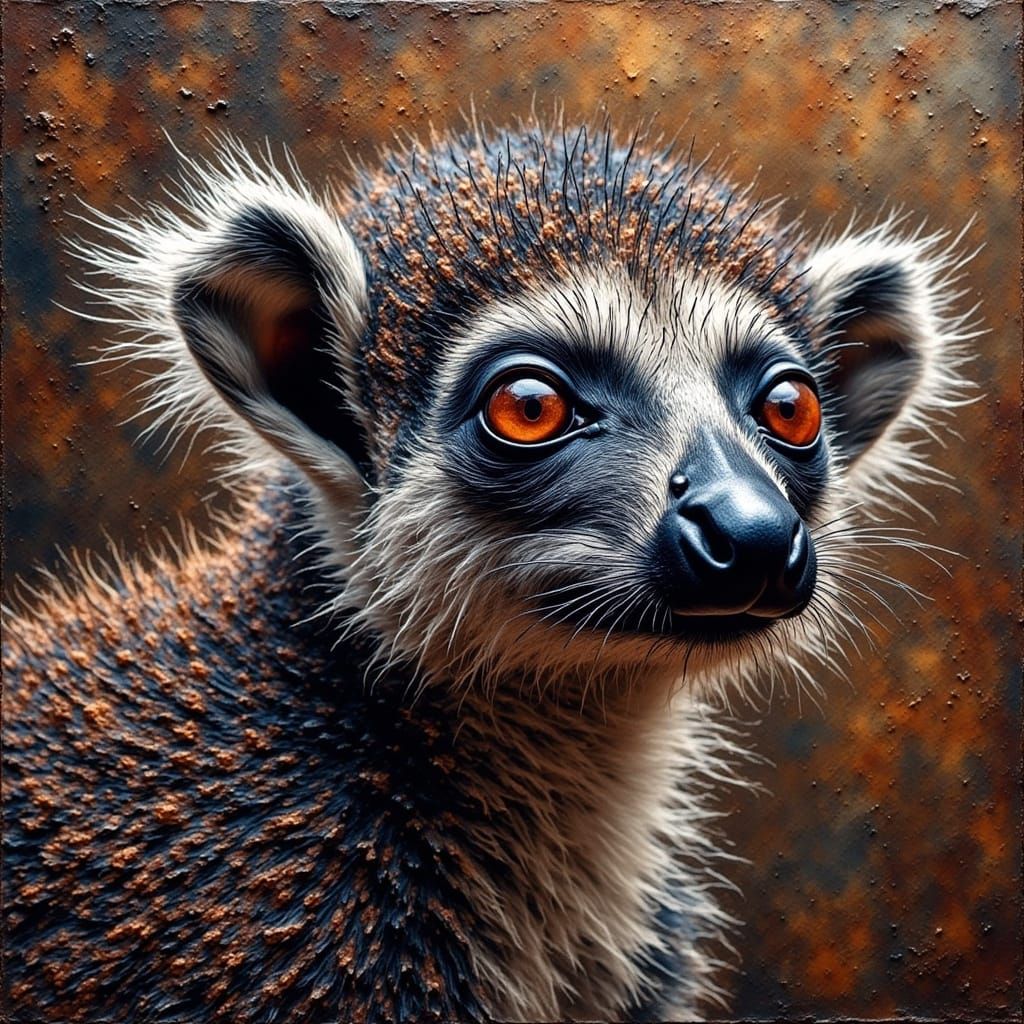 Marmoset Portrait in Grungy Impasto Oil Painting Style