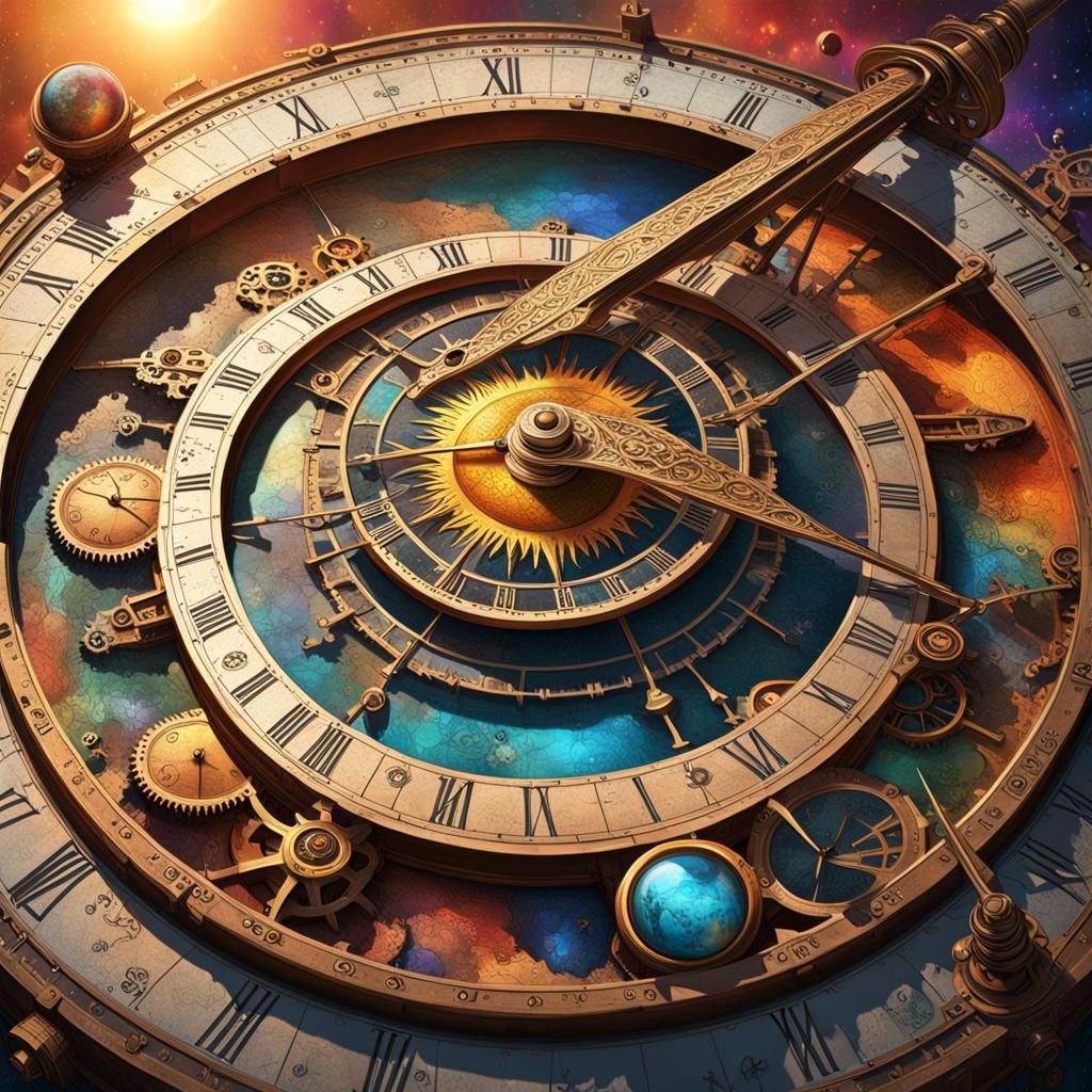 Steampunk Sundial Dominates a Planet: Hyperrealistic Concept...