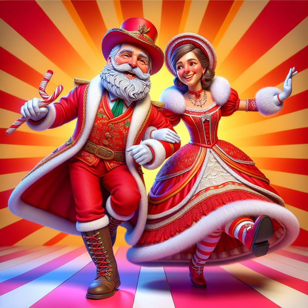 Jovial Christmas Couple Dancing in 3D Digital Art
