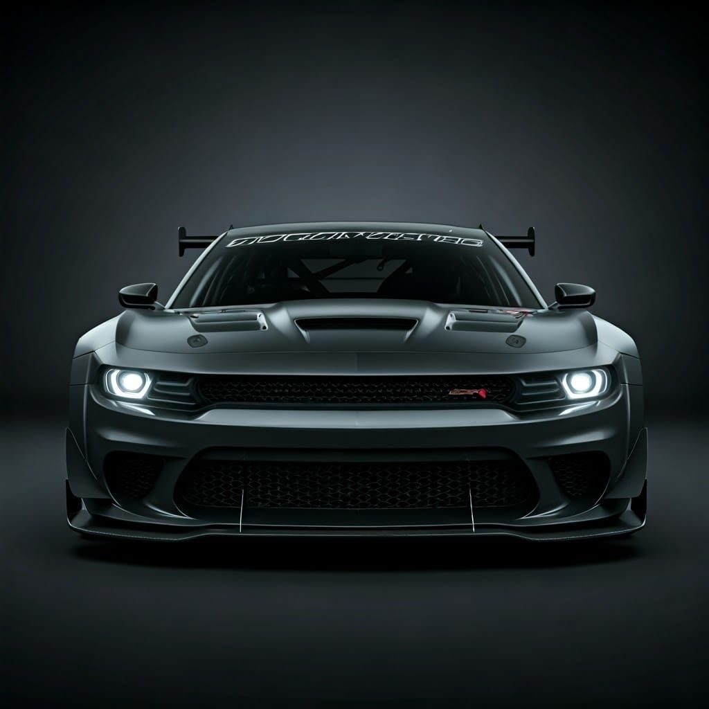Futuristic Dodge Hellcat Race Car in Moody Studio Lighting