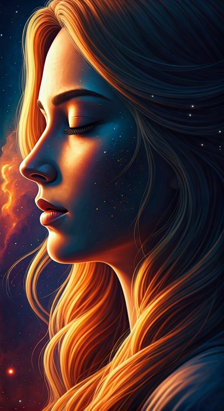Dreamy Woman's Portrait in Cosmic Digital Art Style