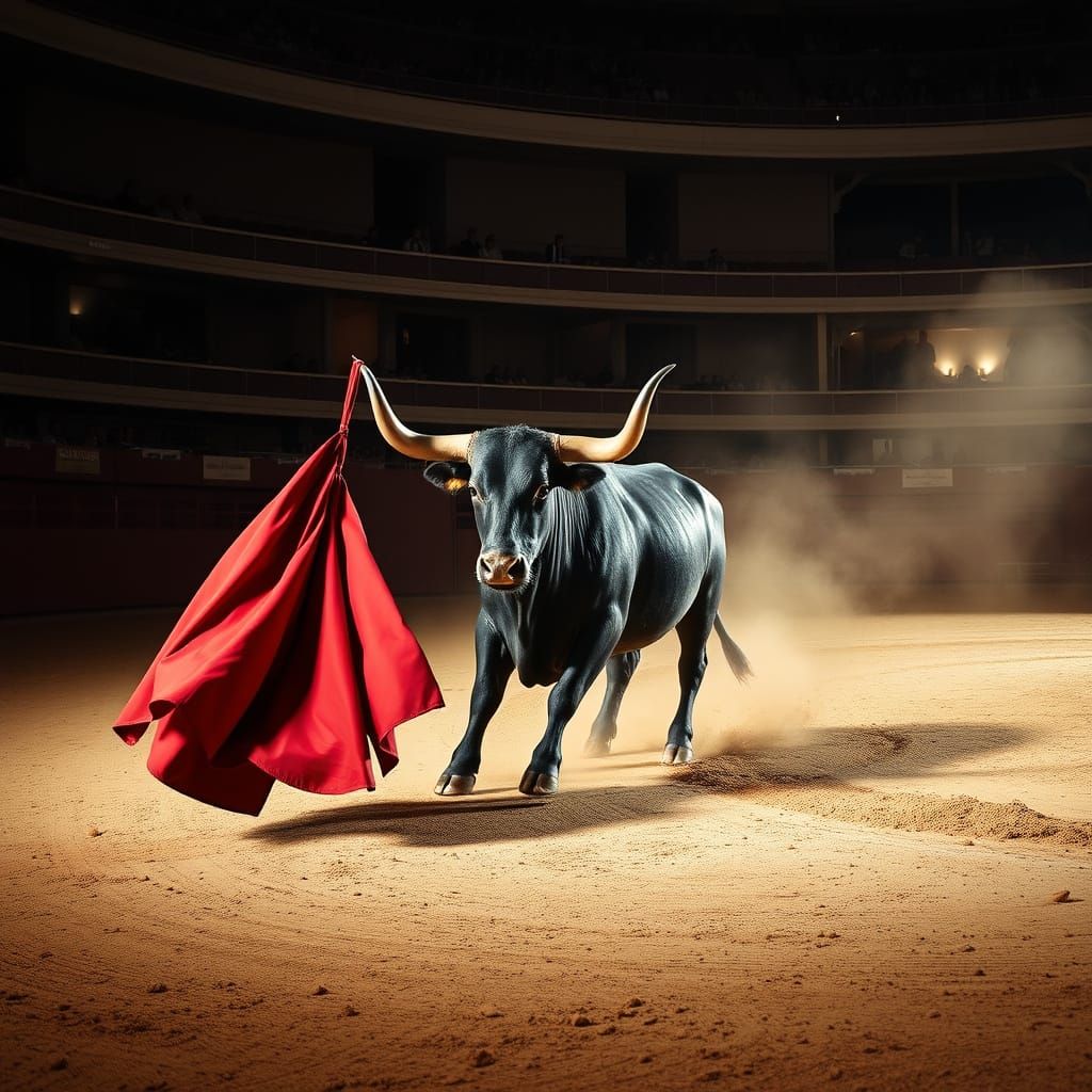 Bull and Toreador in Arena Showdown