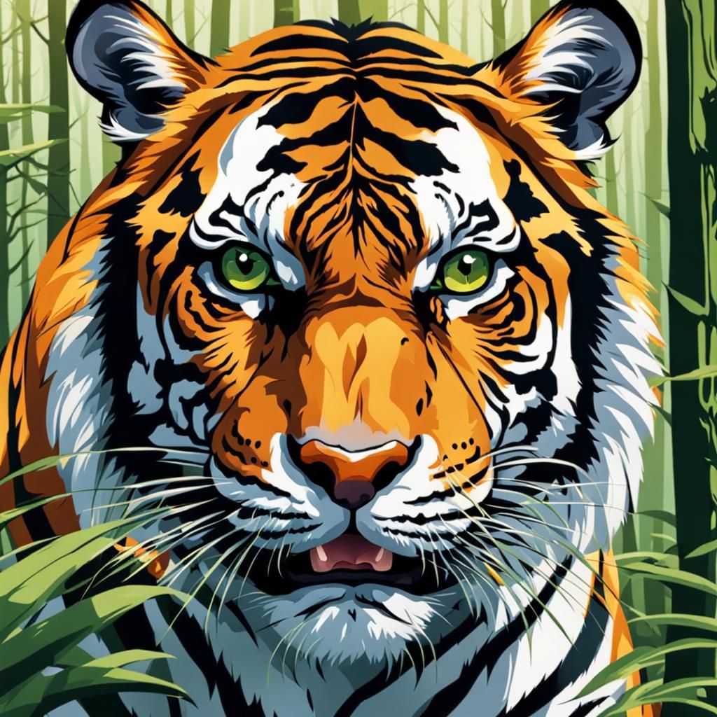 Fierce tiger face whilst hunting down a deer in the thick lu...