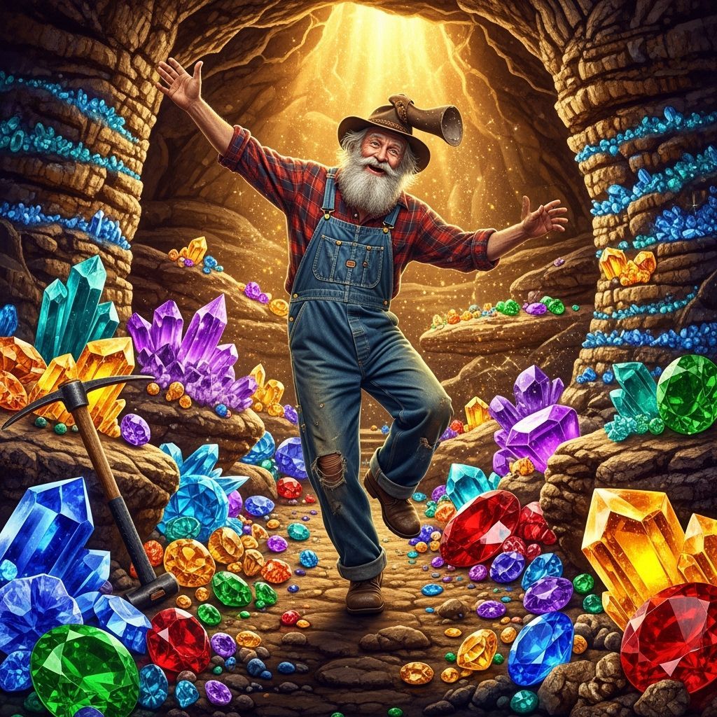 Joyful Rock Hound's Dance Amidst Gemstones