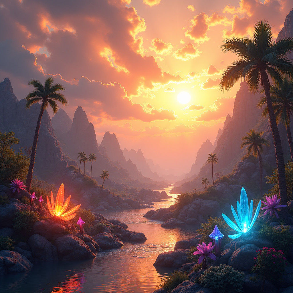 Hyper-Realistic Elemental World with Bioluminescent Details