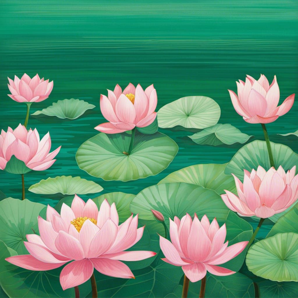 Calm Emerald Sea with Lotus Flowers
