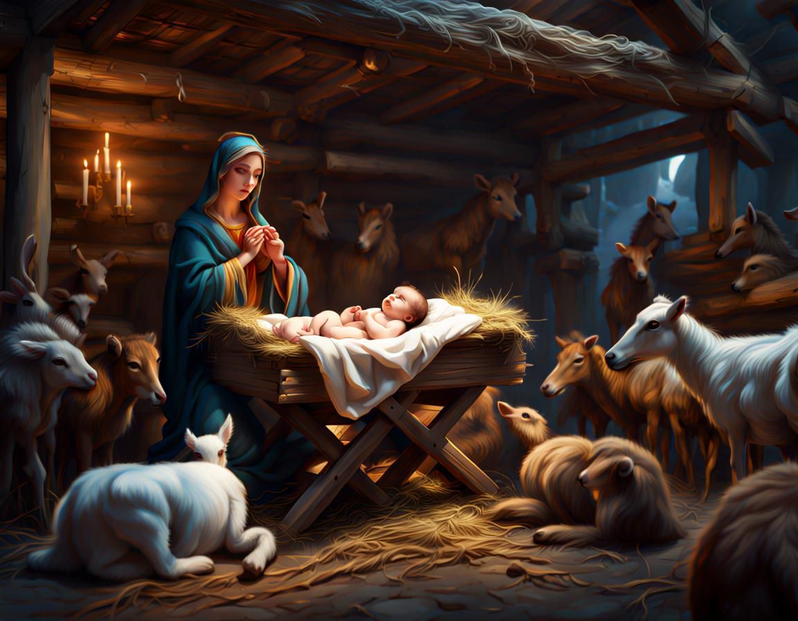 Baby Jesus in Manger: Detailed Matte Painting