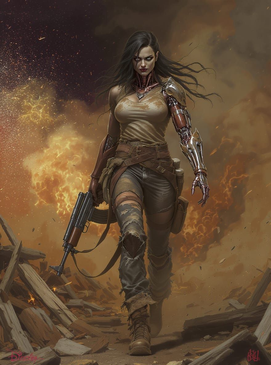 Cyborg Woman in Post-Apocalyptic World, Digital Art