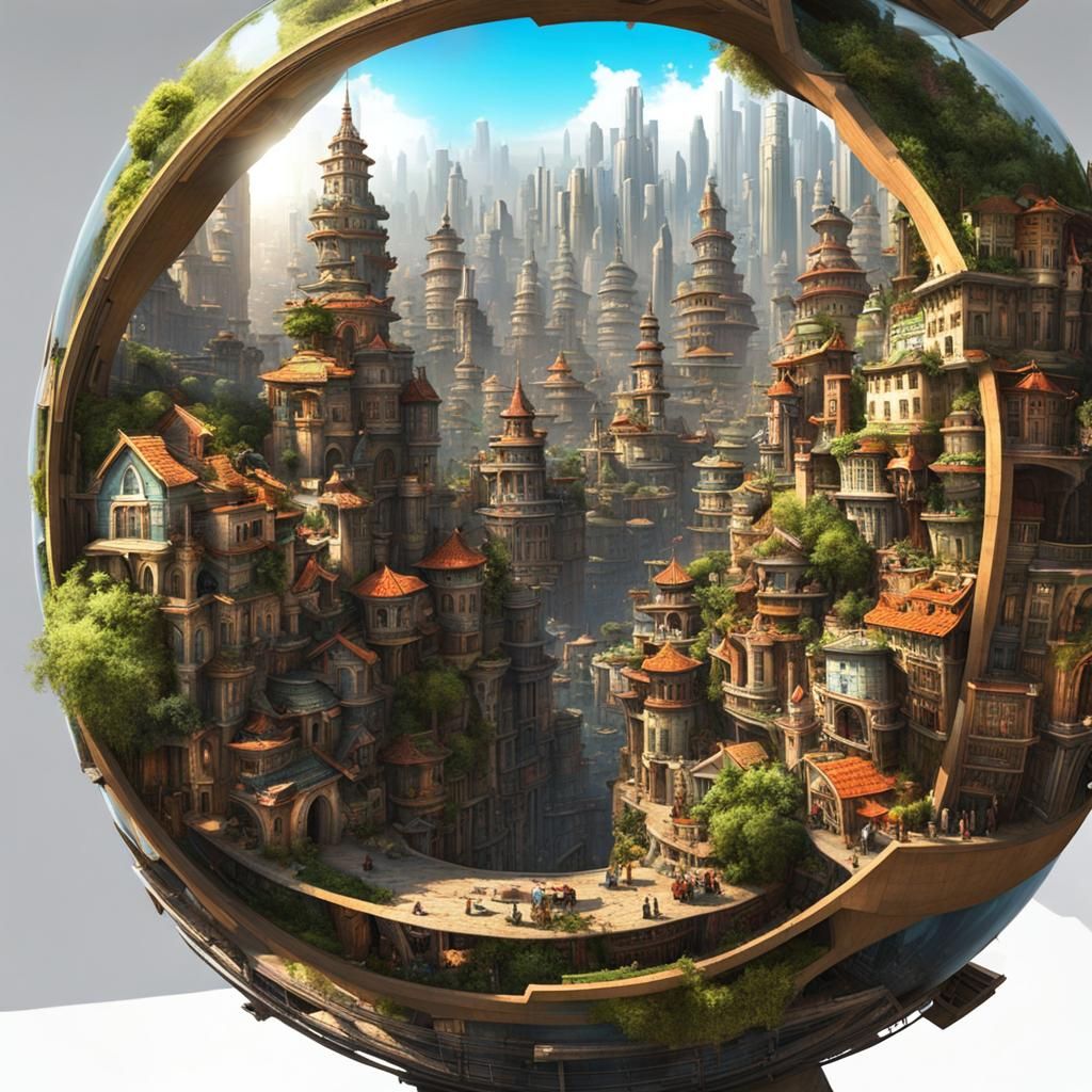Spectacular Inside-Out Fantasy City in a Sphere
