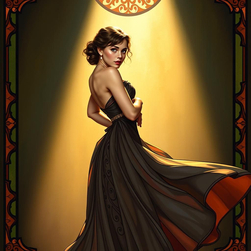 Elegant Woman in Gown: Art Nouveau Portrait