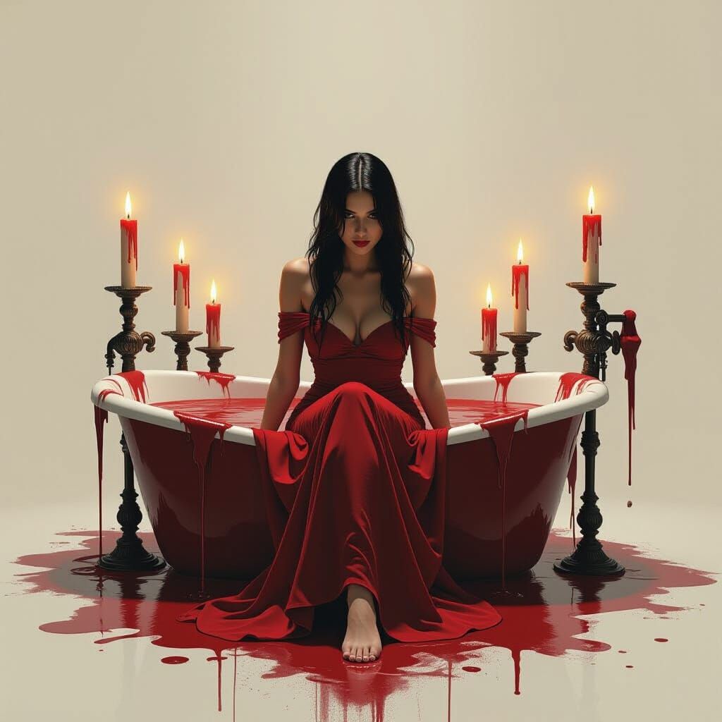 Ominous Woman in Blood Bath, Biomechanical Art