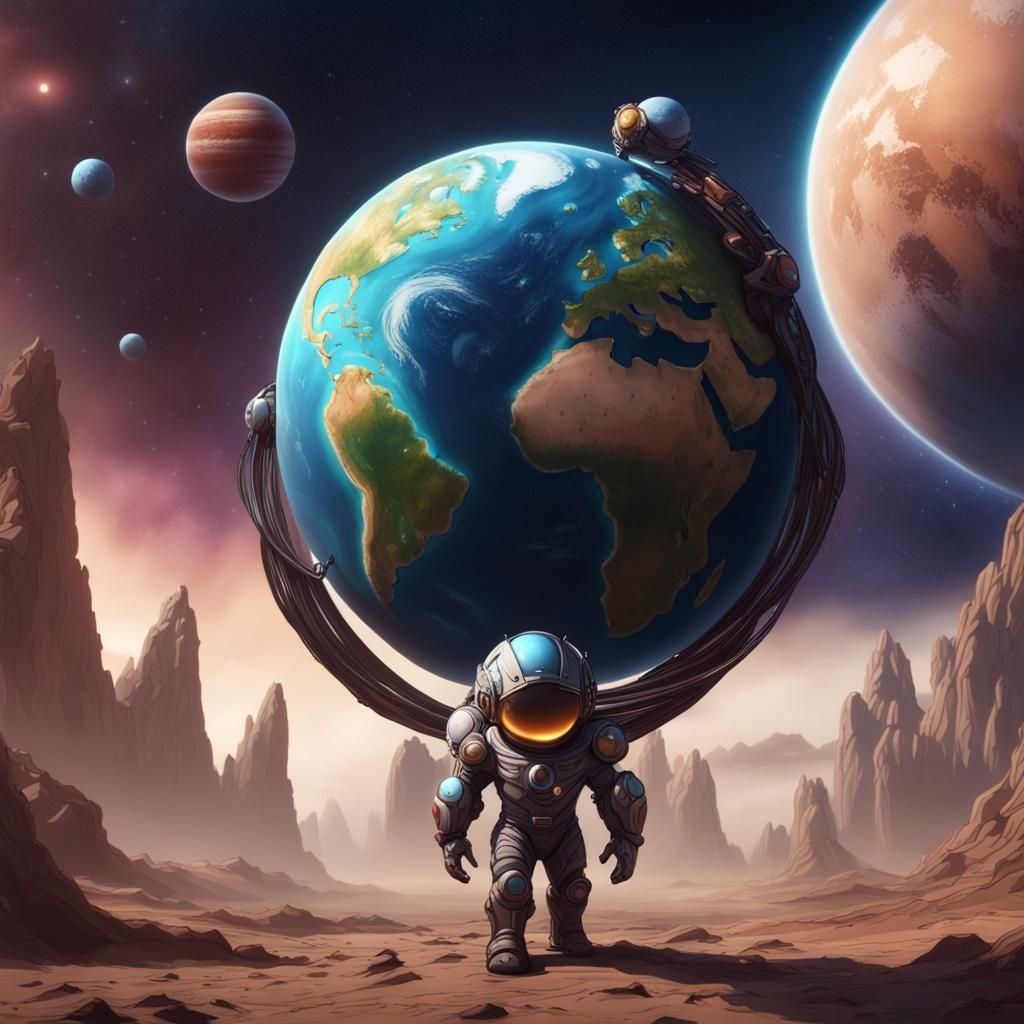 Baby Atlas Carrying Earth: Detailed Matte Painting