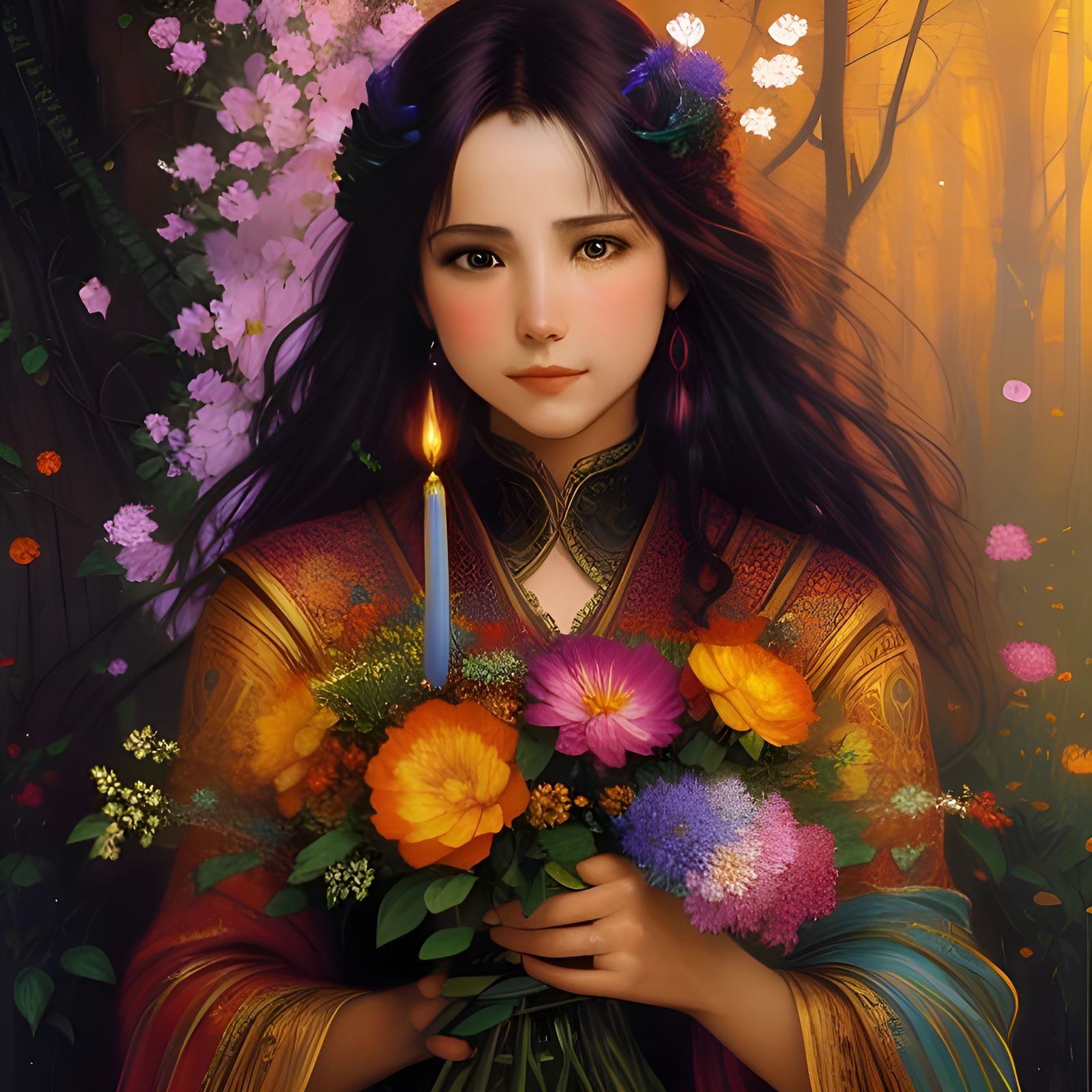 Polychromatic Flowers in Volumetric Lighting, Oil on Canvas