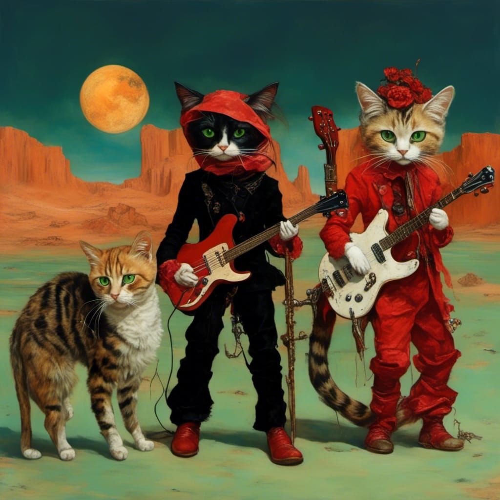 Cats Play Guitars on Mars in Post-Apocalyptic Style