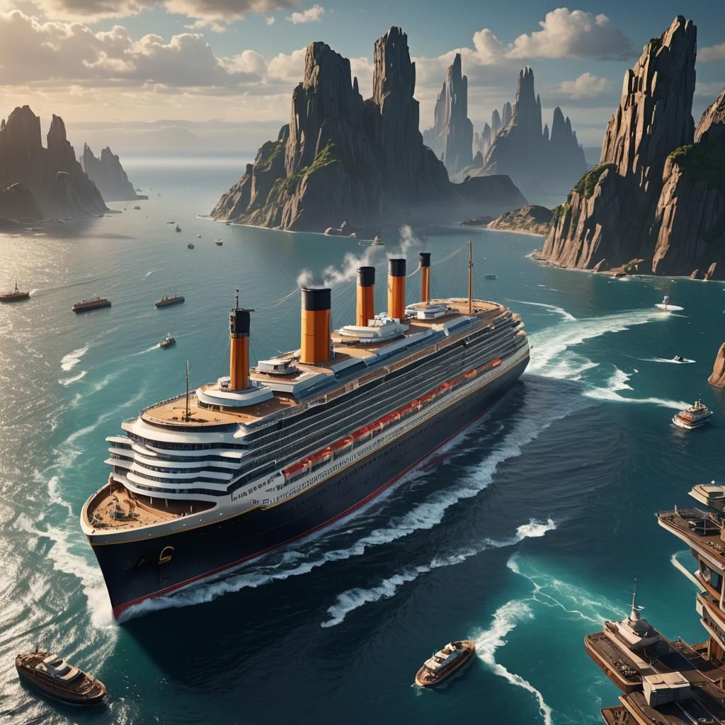 Fantastical Ocean Liner Catamaran in Detailed Matte Painting