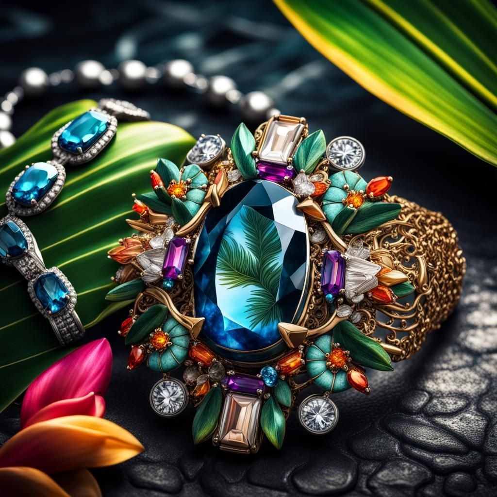 Tropical Graffiti Jewelry with Gems in HDR