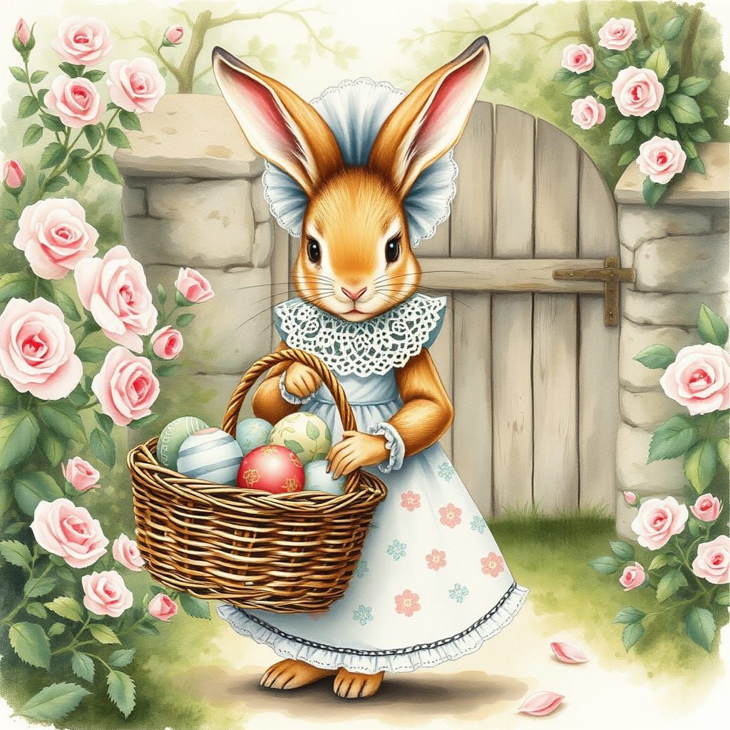 Whimsical Female Bunny in Garden Wonderland