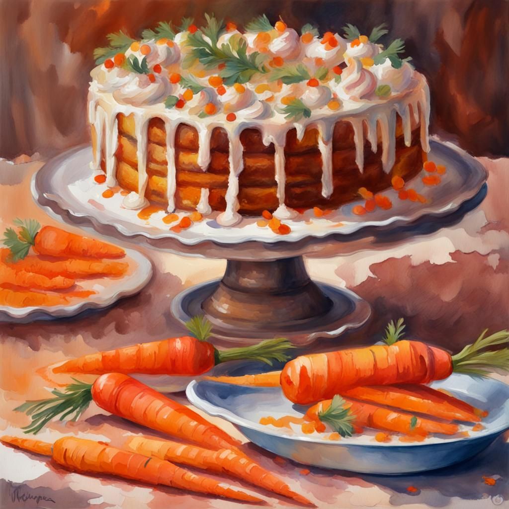 Carrot Cake in Gouache Watercolor Style