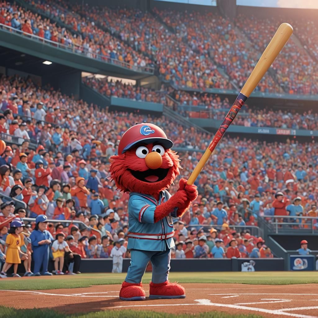 Elmo in Cloudy Stadium as 3D Anime Art
