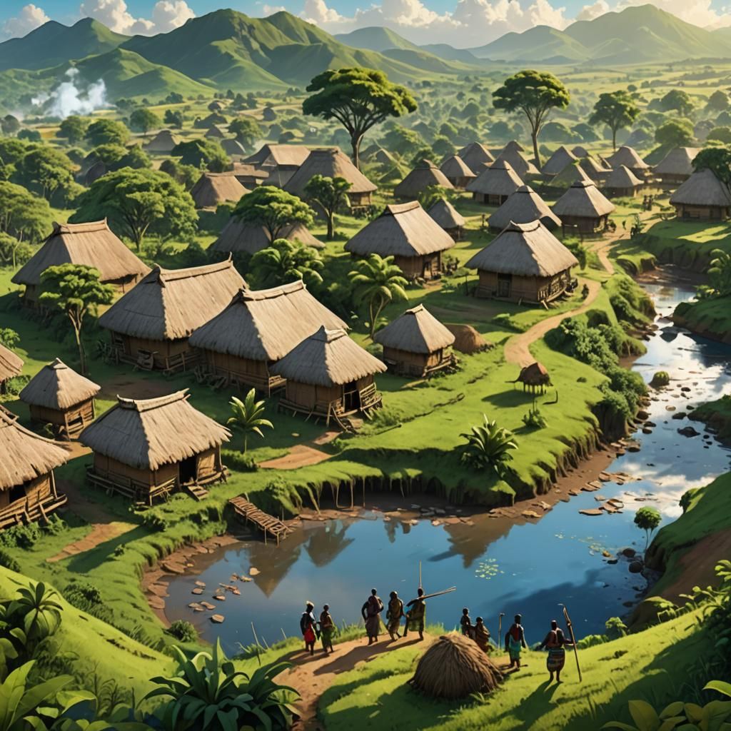 Igbo Village Scene in Fantasy Concept Art Style