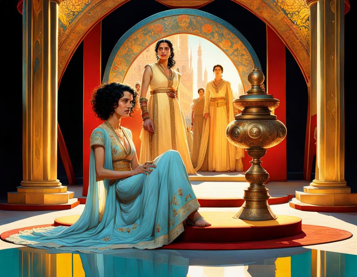 Ornate Portrait of Woman in Embroidered Dress