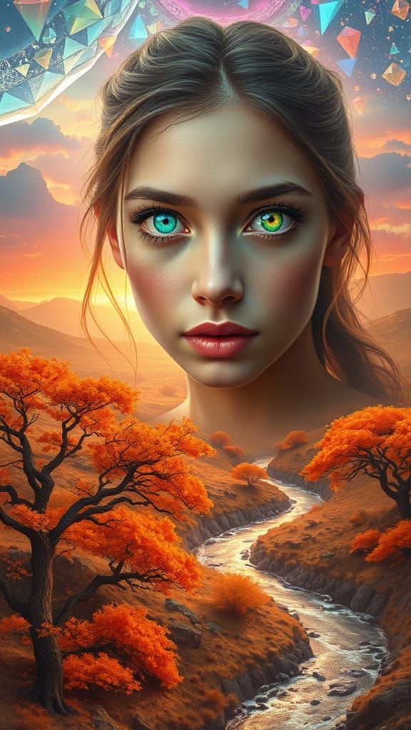 Surreal Goddess in Opalescent Sky