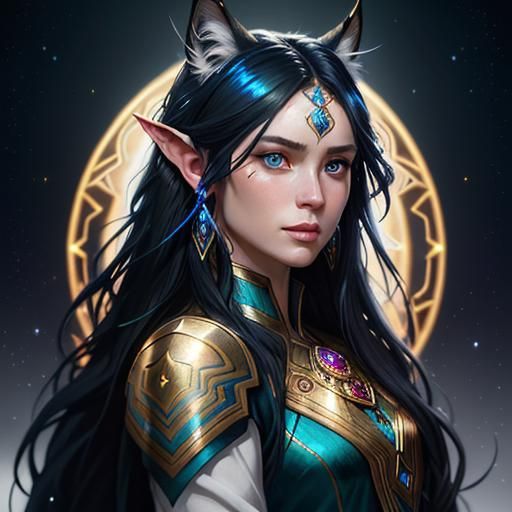 Lynx Woman Portrait in Galaxy, Hyperrealistic Art