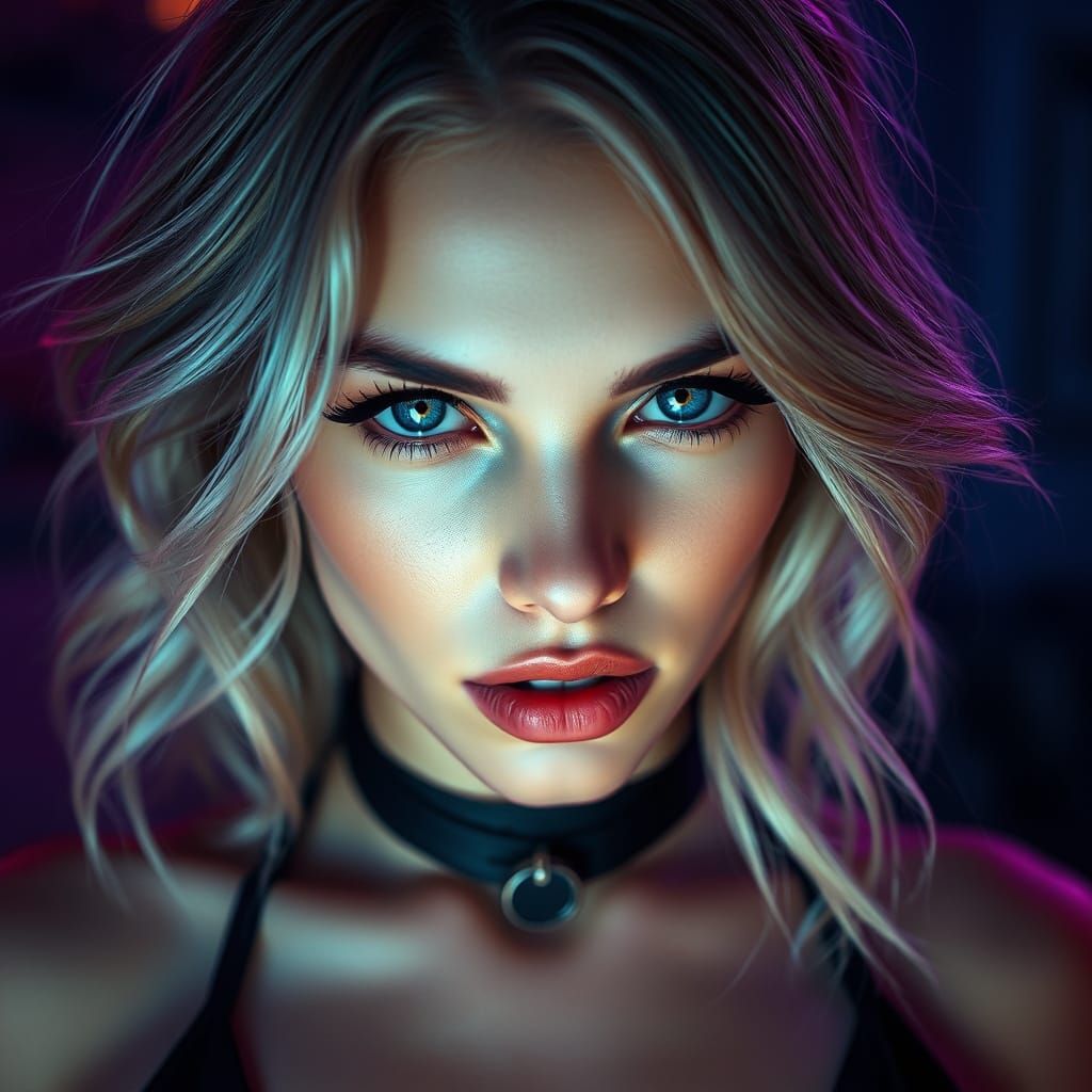Blonde Woman with Blue Highlights in Digital Art Style
