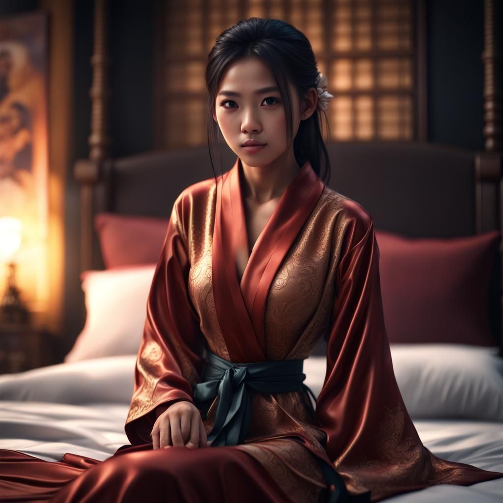 Sweet Thai Girl in Silk Robe: Matte Painting