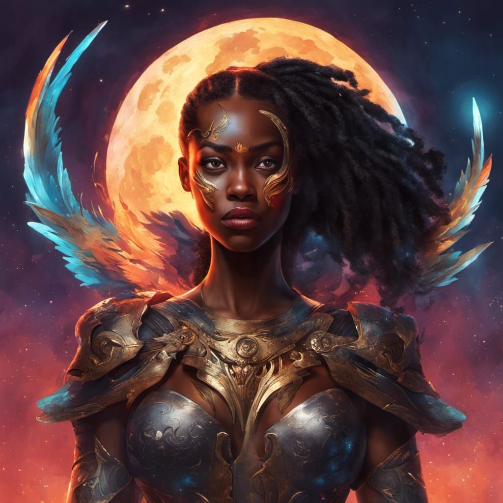 Black Hero with Phoenix in Splash Art Style