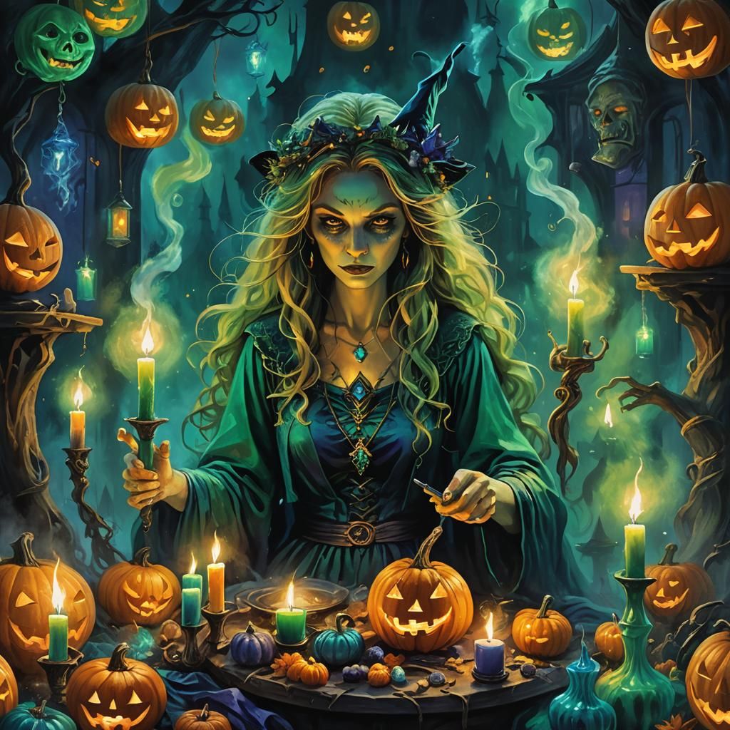 Hallucinating Witches in Dark Fantasy Oil Painting