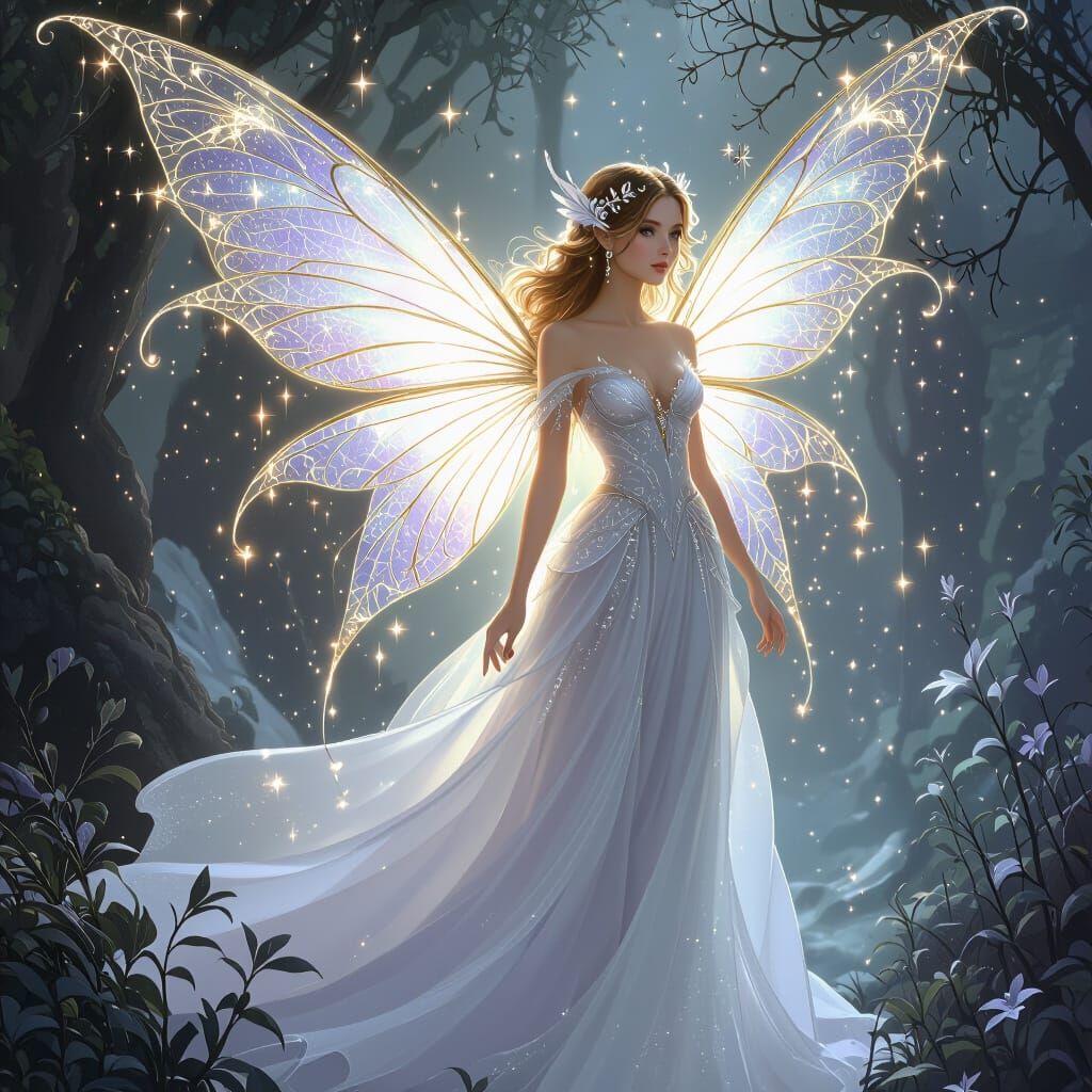 Ethereal Fairy with Luminous Wings in Elegant Style