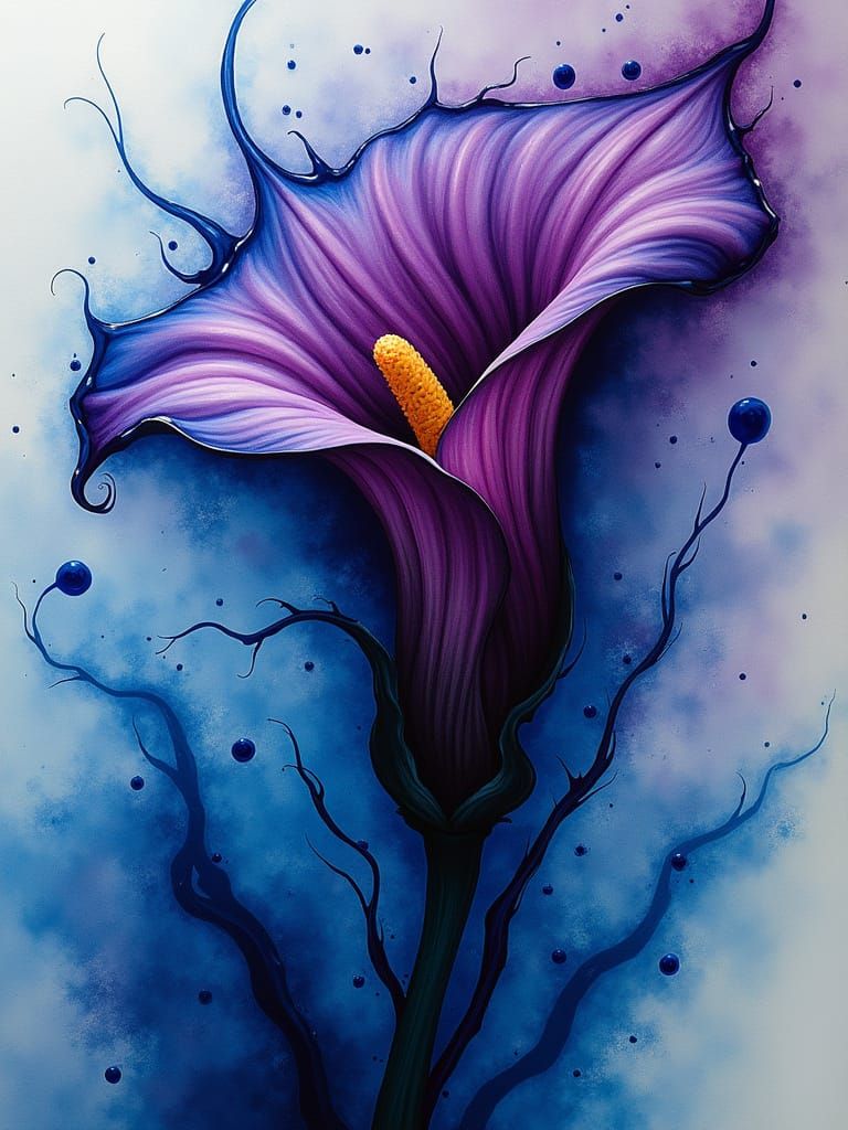 Surreal Gothic Calla Lily in Watercolor and Ink