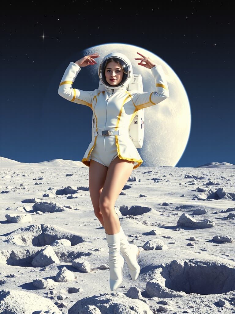 Futuristic Cheerleader on Moon in Spacesuit