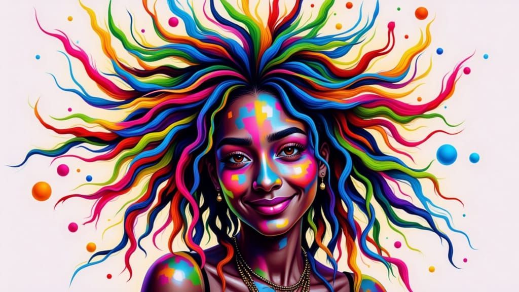 Reggae Girl in Neon Pixel Storm - Digital Art