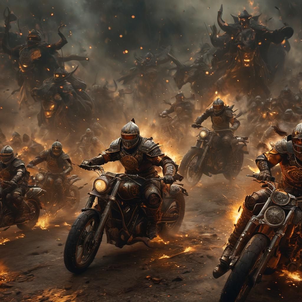 Gladiators Motorcycle Race in Dark Fantasy Style