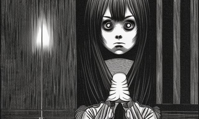 Eerie Shadow Figure in Junji Ito Style