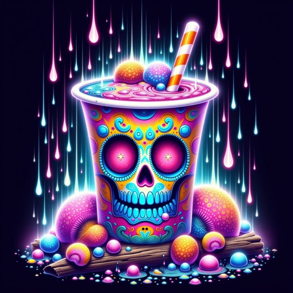 Sugar Skull Boba Tea with Mystical Flowers