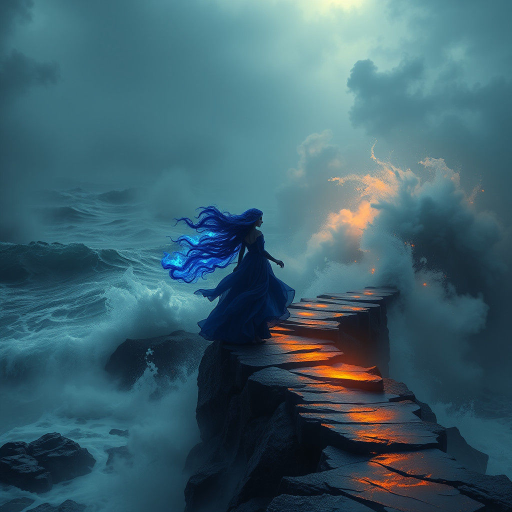 Electric Blue Haired Lady by the Sea