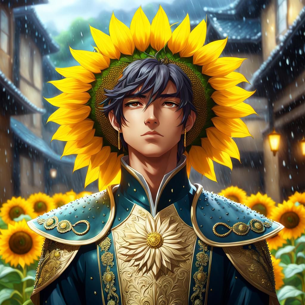 Anime Sunflower Prince Portrait in Graphic Art Style
