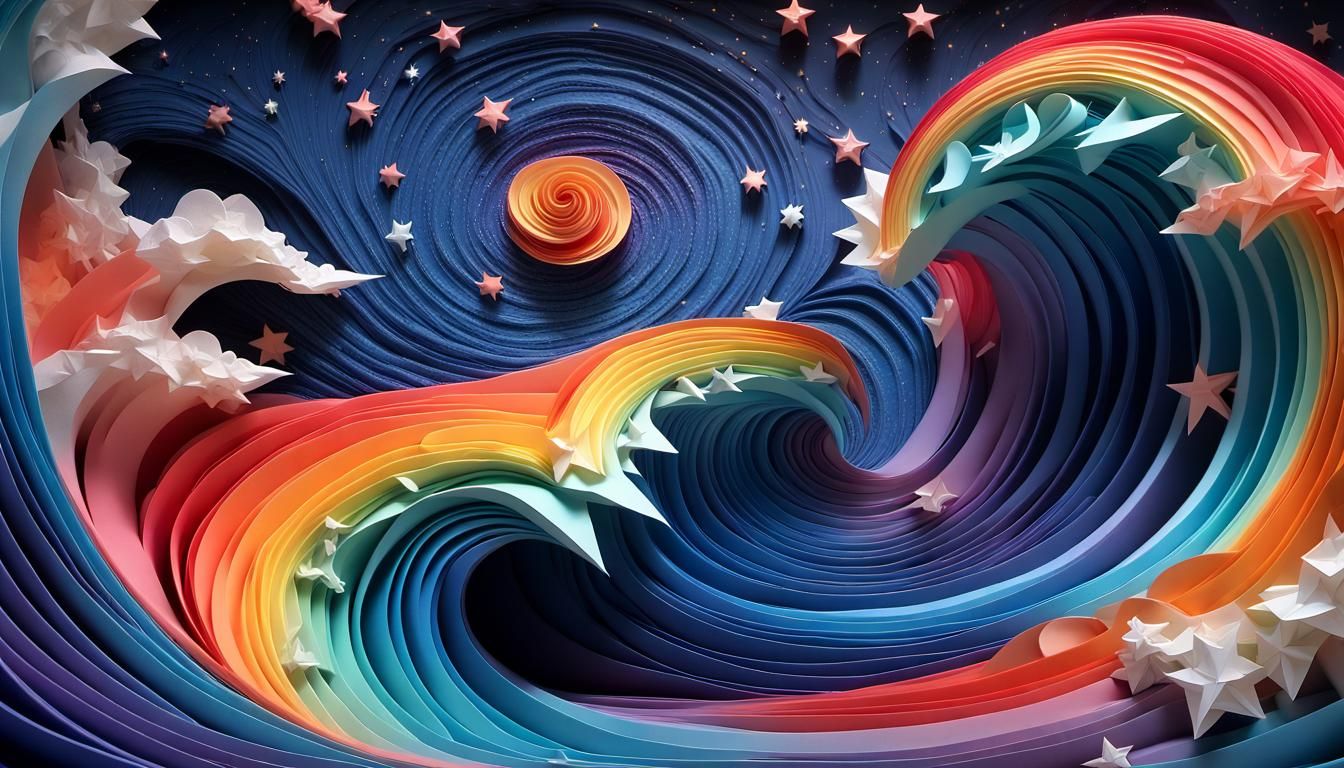 Iridescent Stars in Cosmic Maelstrom of Papercraft